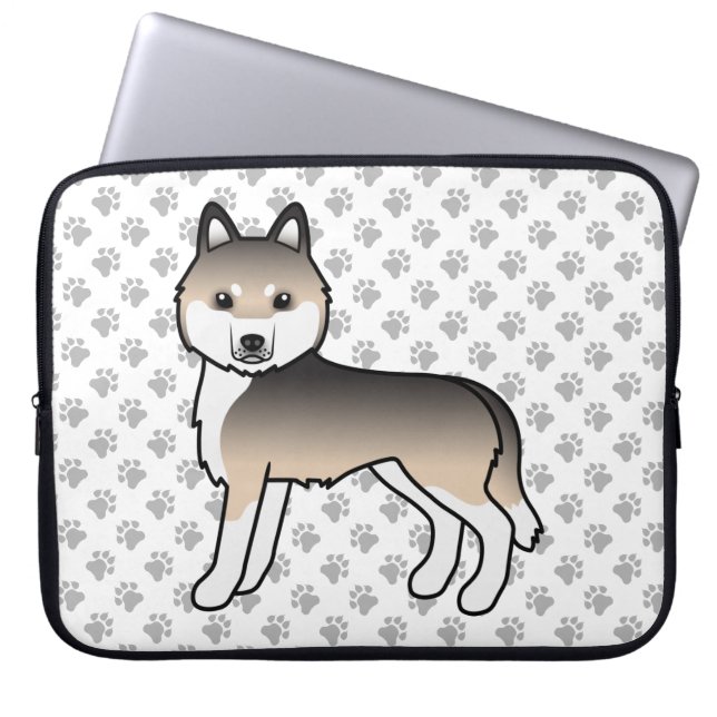 Sable Siberian Husky Söt Tecknad Hund Laptop Fodral (Framsidan)