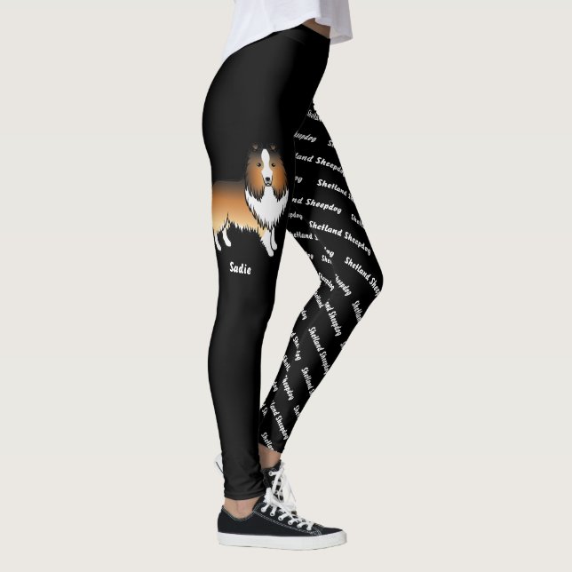 Sable Tecknad Sheltie & Hundnamn och Ras Leggings (Höger)