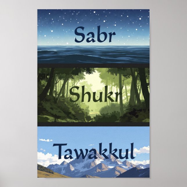 Sabr, Shukr, Tawakkul | Modernt muslimskt hemprese Poster (Framsidan)