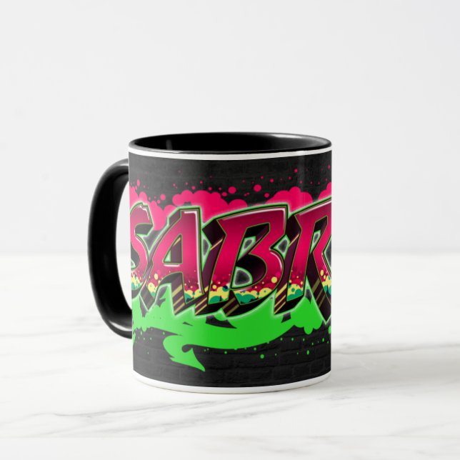 Sabrina Vorname Name Graffiti red green Tasse Mugg (Framsida vänster)