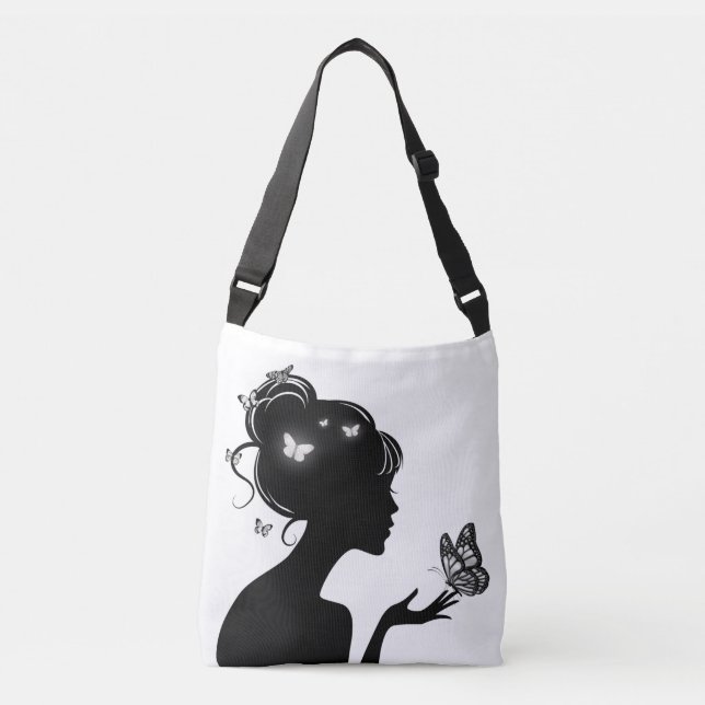 Sac Ajustable La femme papillons blancs Axelväska (Framsida)
