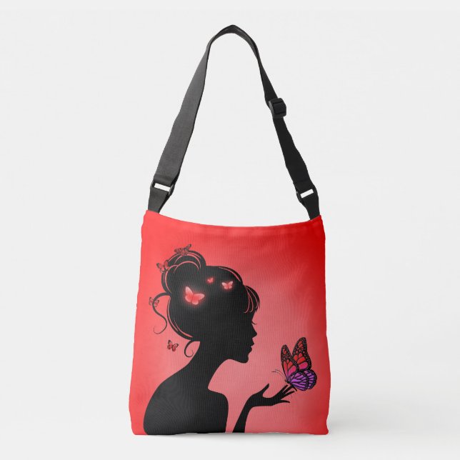 Sac Ajustable La femme papillons rouges Axelväska (Framsida)