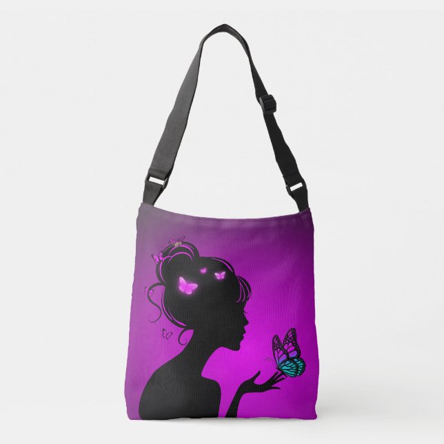 Sac Ajustable La femme papillons violets Axelväska (Framsida)