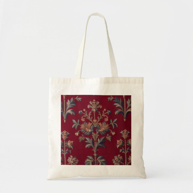 Sac broderie medievale fleurie en rouge bordeaux tygkasse (Framsidan)