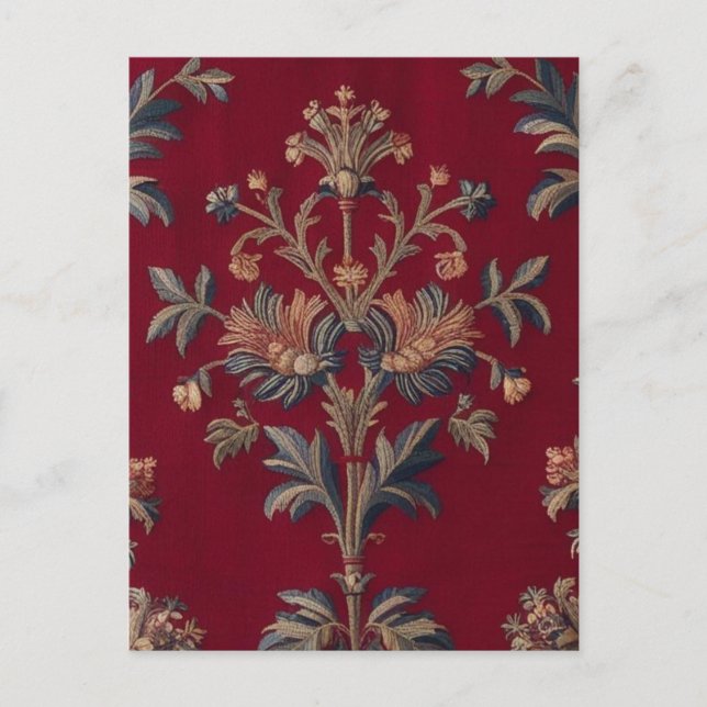 Sac broderie medievale fleurie en rouge bordeaux vykort (Framsida)