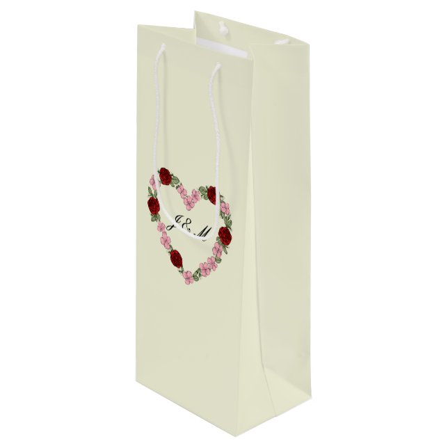 Sac cadeau de crème au vin avec un cœur rose  (Framsidan Vinklad)