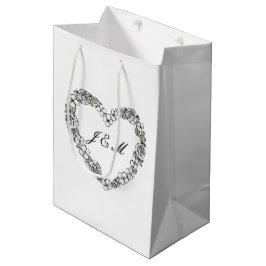 Sac cadeau de mariage chic- floral noir et blanc