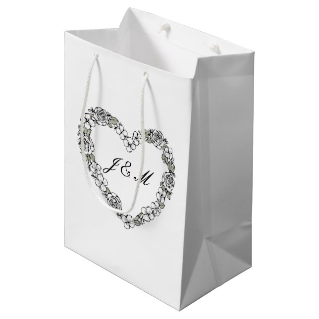 Sac cadeau de mariage chic- floral noir et blanc (Framsidan Vinklad)
