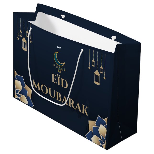 Sac cadeau Eid Moubarak Bleu personnalisable (Framsidan Vinklad)