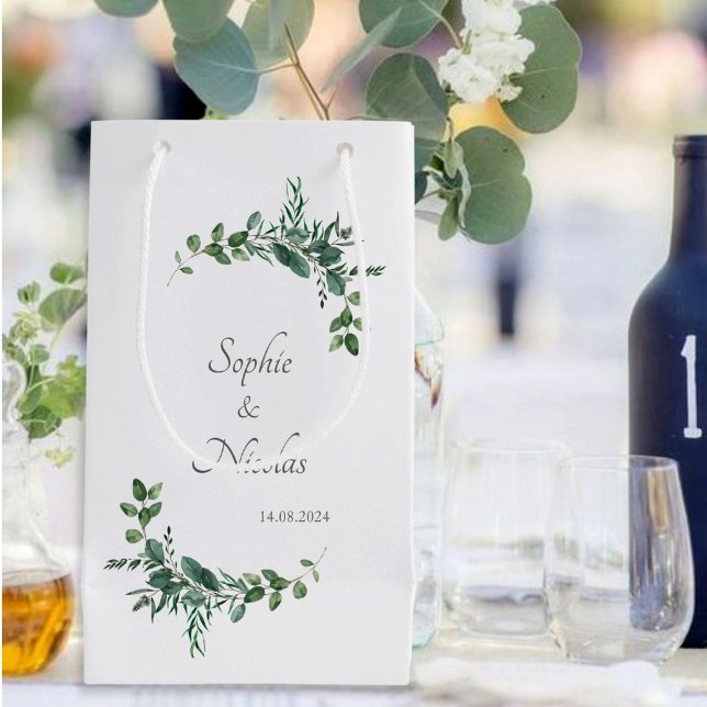 Sac cadeau Mariage Feuillage Eucalyptus (sac cadeau mariage feuillage eucalyptus, sacs cadeaux invités mariage personnalisables avec noms )