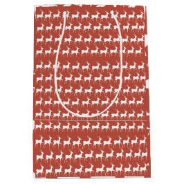 Sac Cadeau Moyen Medium Red Reindeer Pattern Holid