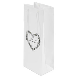 Sac cadeau vin mariage noir et blan coeur floral