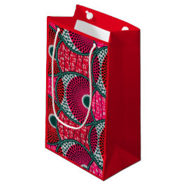Sac cadeau, Wax Africain Fushia avec fond rouge.