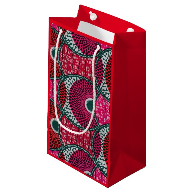 Sac cadeau, Wax Africain Fushia avec fond rouge. (Framsidan Vinklad)
