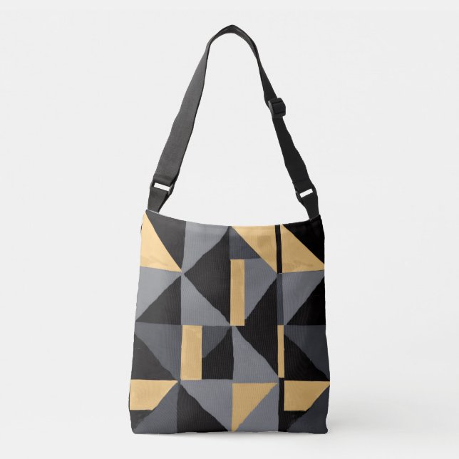 Sac fourre-tout Géométrique Noir, Gris et Or Axelväska (Framsida)