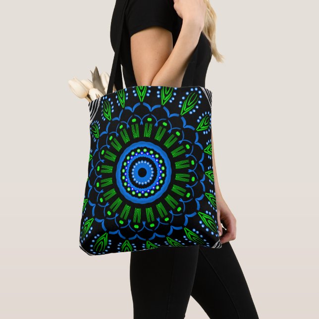 Sac fourre-tout Jimette Design Mandala vert bleu Tygkasse (Närbild)