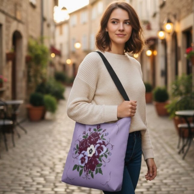 Sac Tote Bag Réglable Floral - Bouquet de Violette Axelväska (Skapare uppladdad)