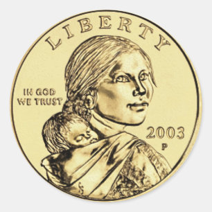 Sacajawea och Papoose Dollar Coin Runt Klistermärke