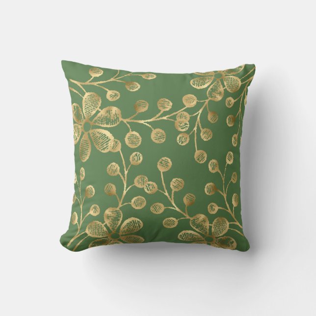 SACGE GRÖNT & GULD BOTANICAL DUBBLA SIDED Cushion Kudde (Framsida)