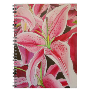 Sacha Grossel Art. Stargazer rosa lily notebook Anteckningsbok Med Spiral