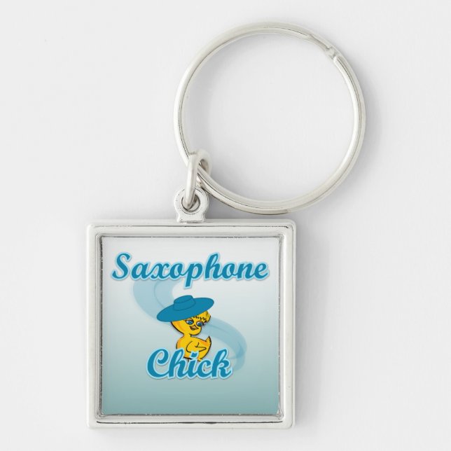Sachophone Chick #3 Fyrkantig Silverfärgad Nyckelring (Framsidan)