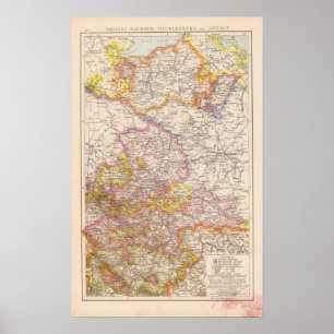 Sachsen Mecklenburg, Anhalt kartbokkarta Poster