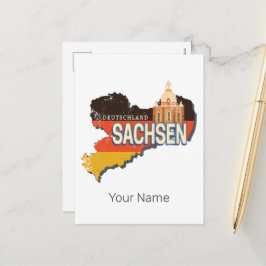 Sachsen Tyskland Retro State Karta Vintage Souveni Helg Vykort