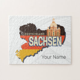 Sachsen Tyskland Retro State Karta Vintage Souveni Pussel