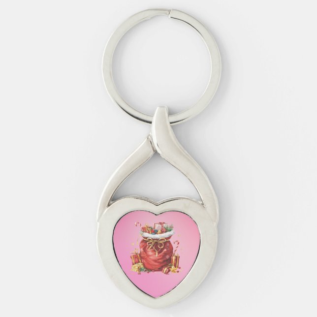 Sack med Presenter i julklapp Twisted Heart Silverfärgad Nyckelring (Framsidan)
