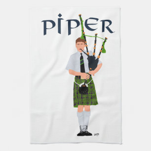 Säckpiparen - Grön kilt Kökshandduk