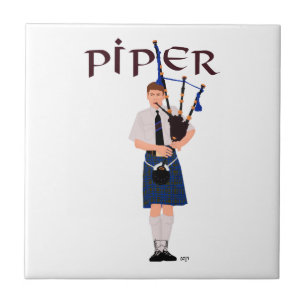 Säckpipespelare - Blå kilt Kakelplatta
