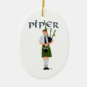 Säckpipspelare - Grön kilt Julgransprydnad Keramik