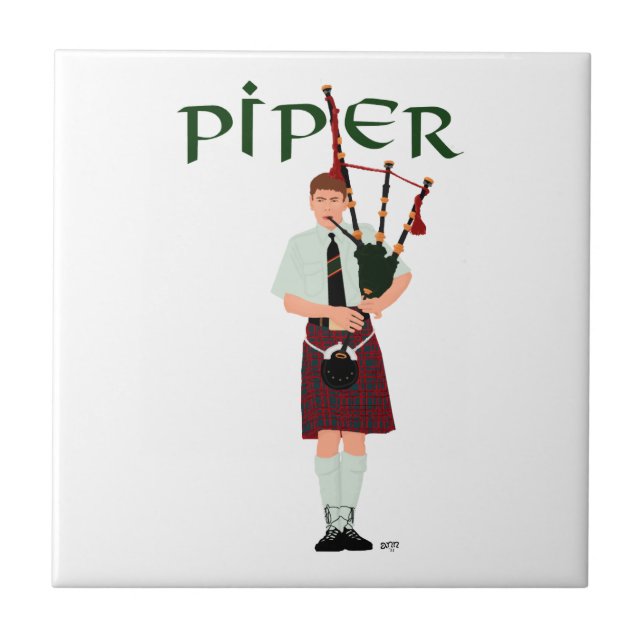 Säckpipspelare - Röd Kilt Kakelplatta (Framsidan)