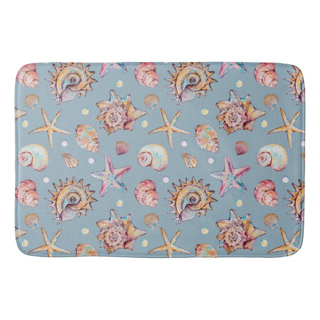 Säckskal och Starfish Mönster, strandvibes Badrumsmatta (Framsidan)