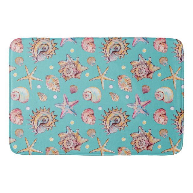 Säckskal och Starfish Mönster, strandvibes Badrumsmatta (Framsidan)