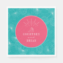 Säckskal Rosa och Blue Handflatan Tropical Beach W Pappersservett