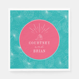 Säckskal Rosa och Blue Handflatan Tropical Beach W Pappersservett