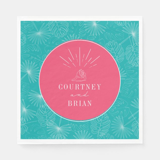 Säckskal Rosa och Blue Handflatan Tropical Beach W Pappersservett (Framsidan)