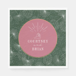 Säckskal Rosa och Grönt Handflatan Tropical Beach  Pappersservett