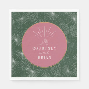 Säckskal Rosa och Grönt Handflatan Tropical Beach  Pappersservett