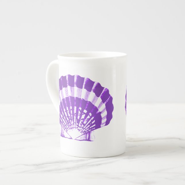 Säckskal - violett och vitt benporslin mugg (Framsida vänster)