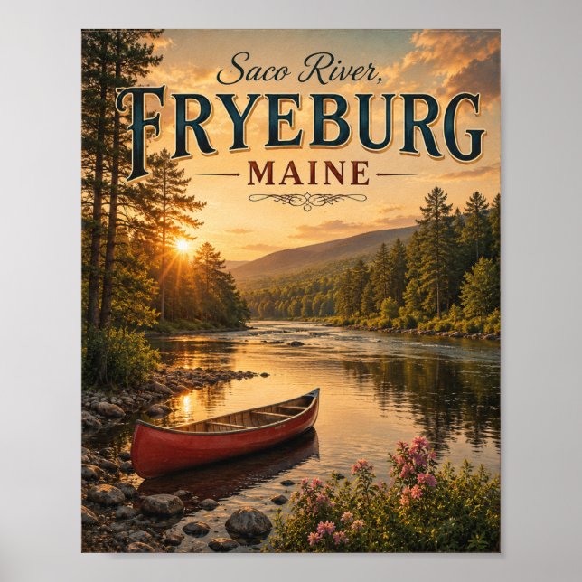 Saco River Fryeburg Maine Vintage Solnedgång Poste Poster (Framsidan)