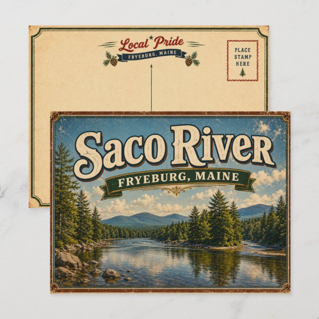 Saco River Fryeburg Maine Vykort (Fram/baksida)