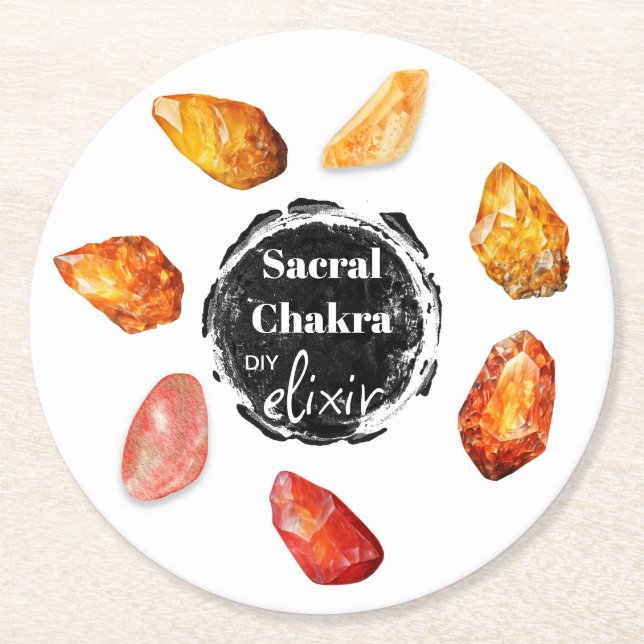 *~* Sacral Chakra Elixir AP64 Orange Emoto Underlägg Papper Rund (Framsidan)