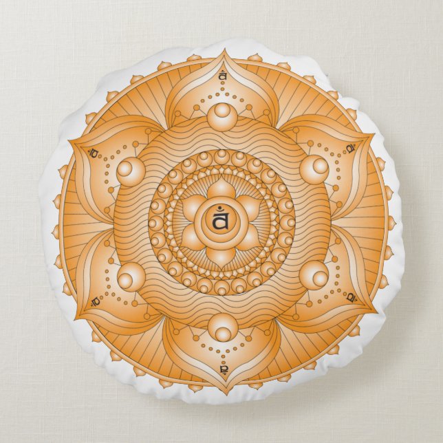 Sacral Chakra Orange Mandala Round Pillow Rund Kudde (Baksidan)