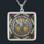 Sacrament Confirmation Stached Glass Heliga Spirit Silverpläterat Halsband<br><div class="desc">Den här bilden är ett vackert glasfönster av nedfläckaden Heliga Ghost | Heliga Spirit i form av en duva.</div>