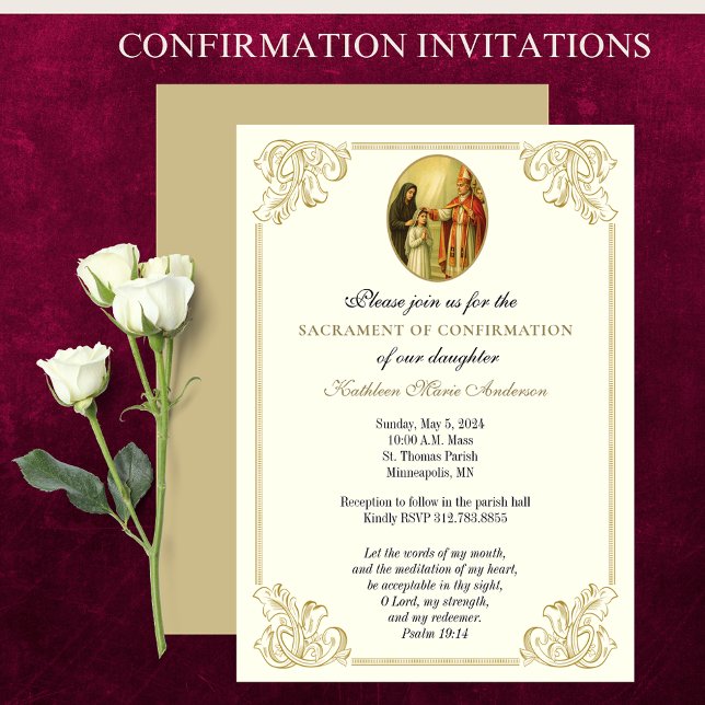 Sacrament of Confirmation Girl Religiösa Catholiqu Inbjudningar (Skapare uppladdad)