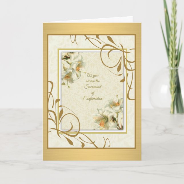 Sacrament of Confirmation Lilies Guld decor Kort (Framsida)