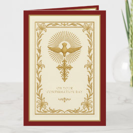 Sacrament of Confirmation Religiösa Guld and Red Helgkort