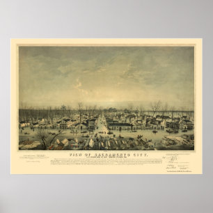 Sacramento, CA Panoramic Karta - 1850 Poster